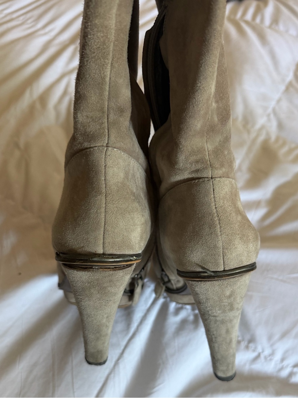 BCBG Neptune Knee-High Suede Platform Heel Boots - Taupe - Picture 7 of 11